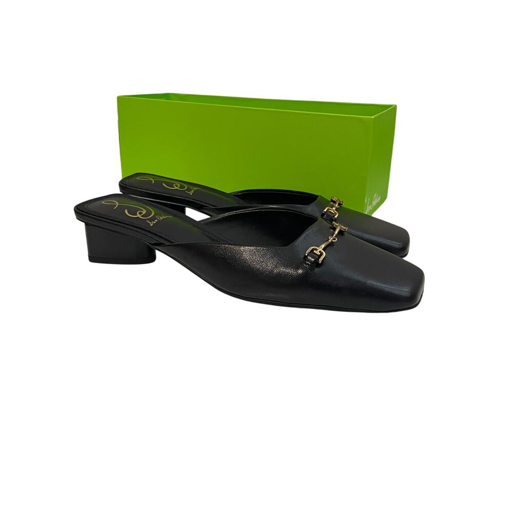 Sam Edelman Black Leather Slip-On Mules with Gold Bit Detail - Picture 2 of 11